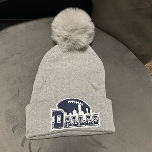 Gray Beanie with Dallas Logo and Pom Pom